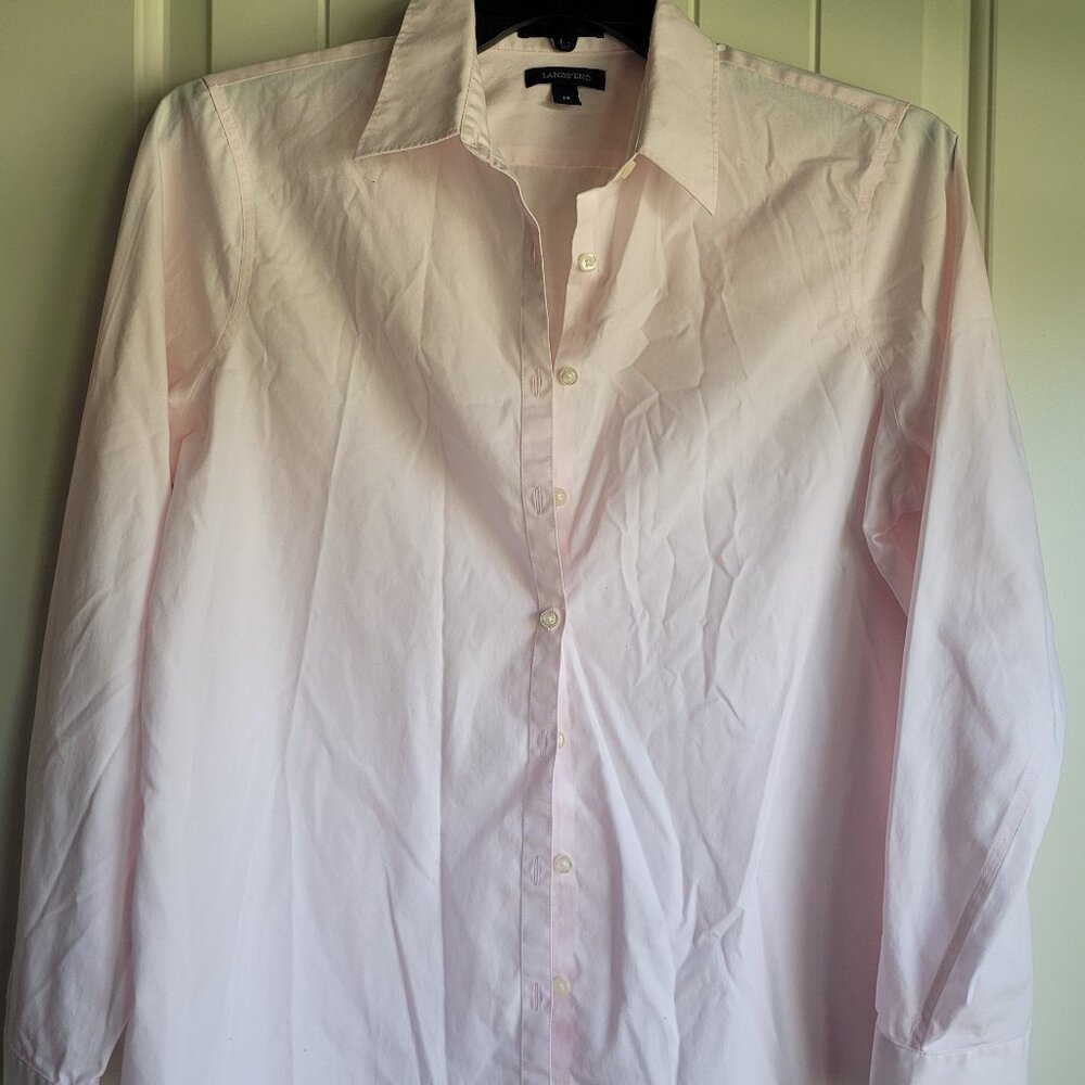 Womens Button Up Shirt Light Pink Lands end sz 14